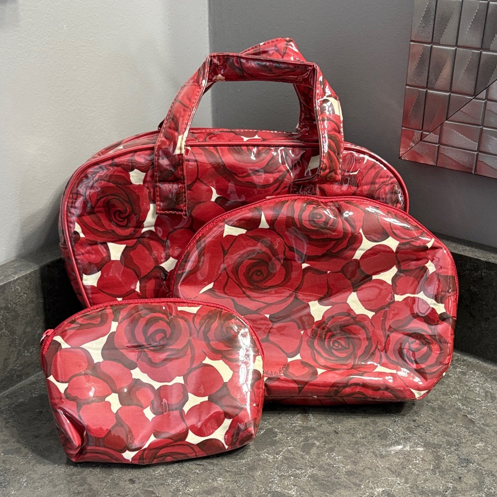 Nick & Nora Red Rose Cosmetic Bag Trio